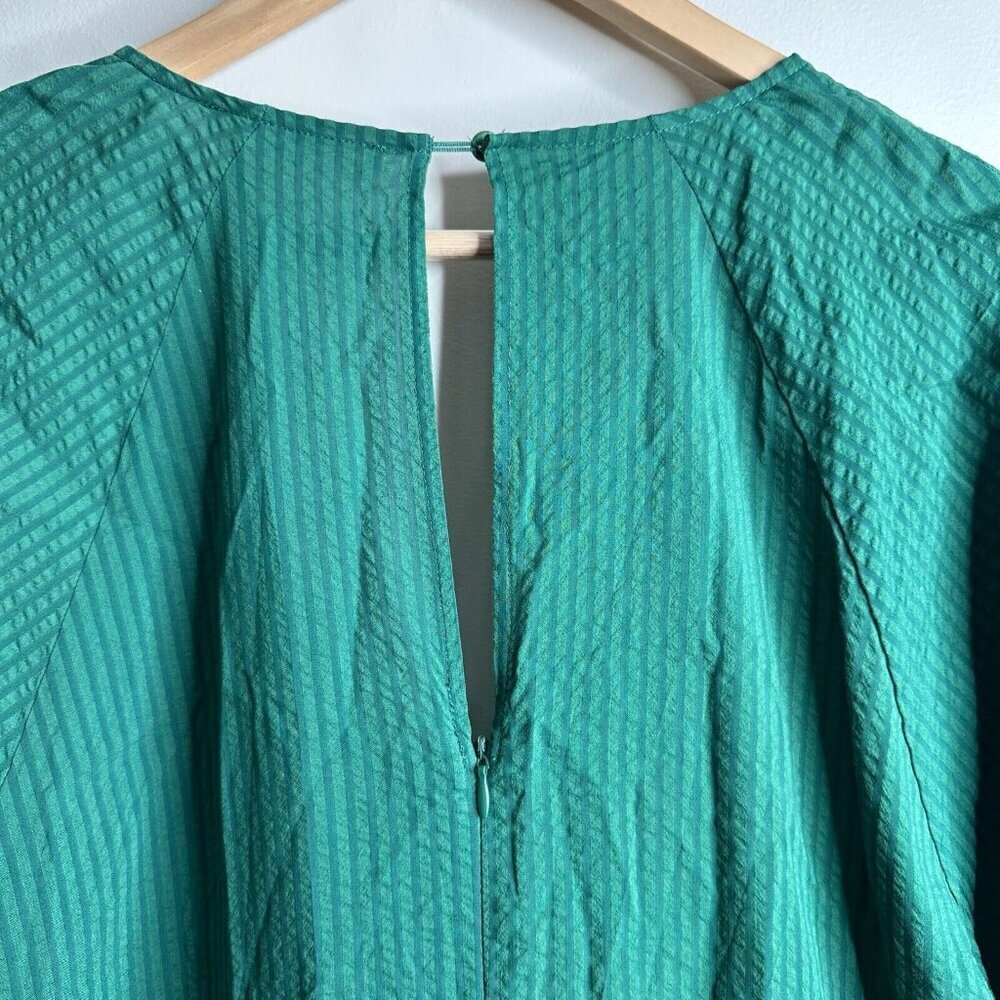 Mango MNG Midi Dress Womens XL Green Striped Boho Puff Sleeve Twist Wrap Tie - Picture 11 of 14